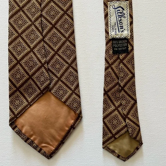90s Deadstock Silk Necktie, Men Silkson\'s Brown and Tan Patterned Men’s Vintage Tie main image 1